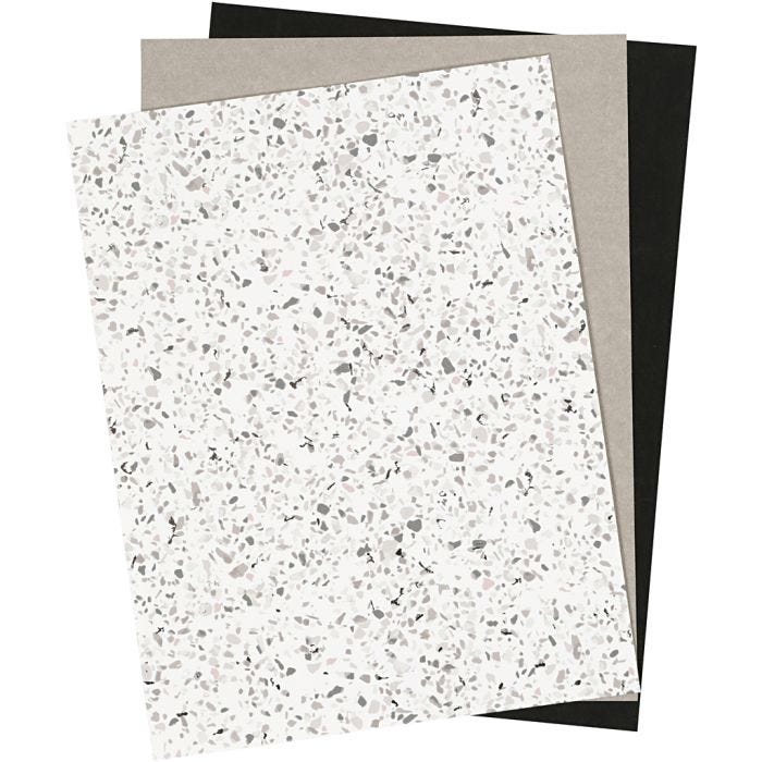 Carta in finta pelle, foglio 21x27,5+21x28,5+21x29,5 cm, spess. 0,55 mm, tinta unita,lamina,stampa, 3 fgl./ 1 conf.