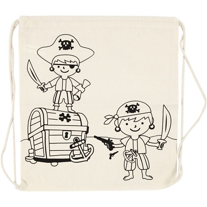 Borsa con chiusura a cordoncino, pirati, misura 37x41 cm, 110 g, natural chiaro, 1 pz