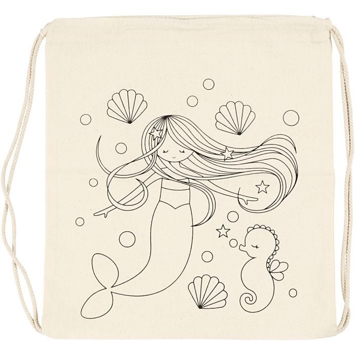 Borsa con chiusura a cordoncino, sirene, misura 37x41 cm, 110 g, natural chiaro, 1 pz