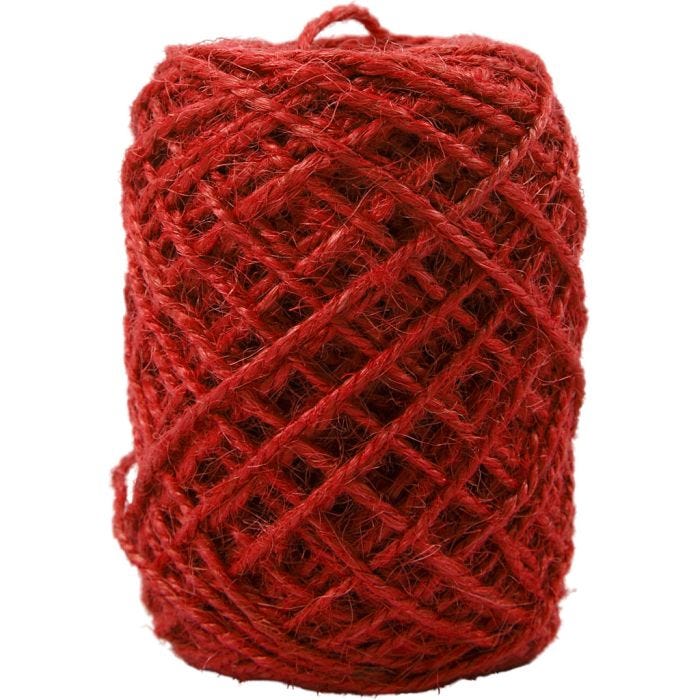 Nastro di canapa naturale, spess. 1-2 mm, rosso, 150 m/ 1 rot.