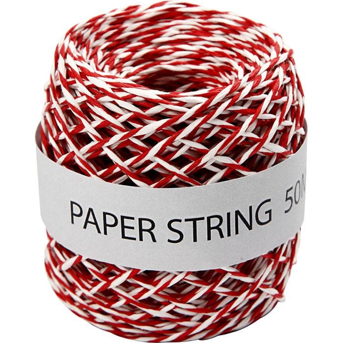 Corda di carta, spess. 1 mm, rosso/bianco, 50 m/ 1 rot.