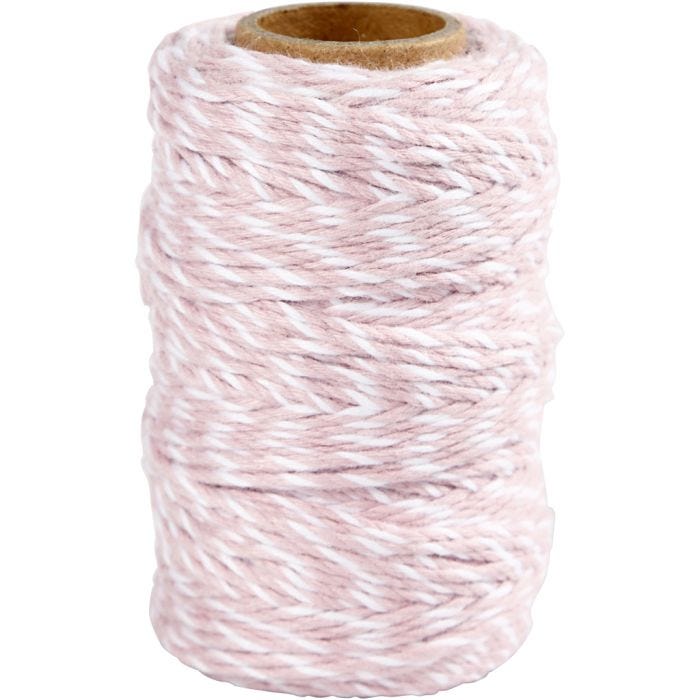 Cordino in cotone, spess. 1,1 mm, bianco/rosso chiaro, 50 m/ 1 rot.