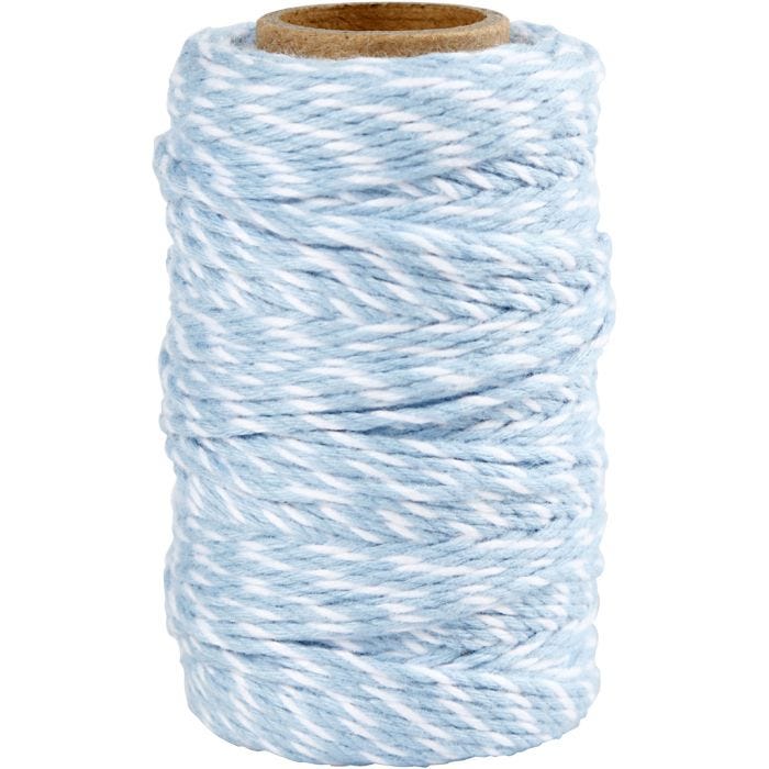 Cordino in cotone, spess. 1,1 mm, bianco/azzurro, 50 m/ 1 rot.