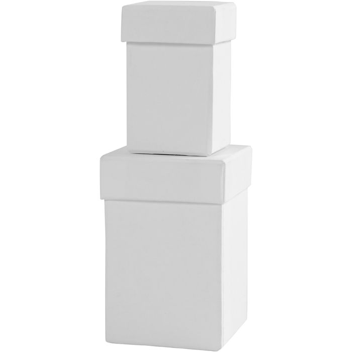 Scatole quadrate, H: 7+9 cm, misura 4,5+6 cm, bianco, 2 pz/ 1 set