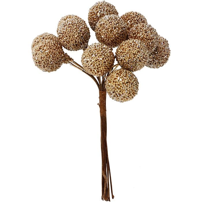 Bacche artificiali, diam 15 mm, oro, 12 pz/ 1 conf.
