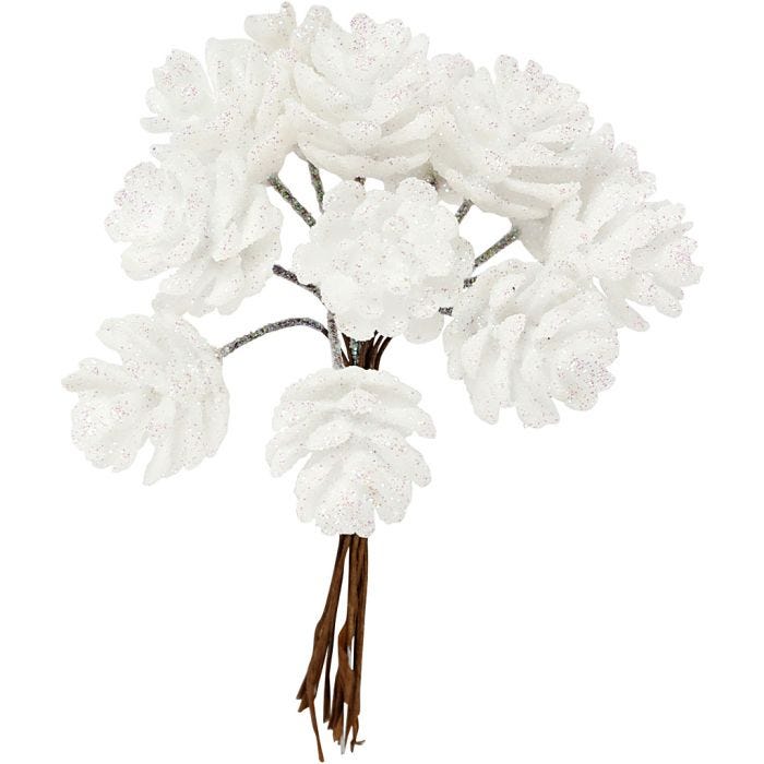 Pigne artificiali, diam 20 mm, bianco, 12 pz/ 1 conf.