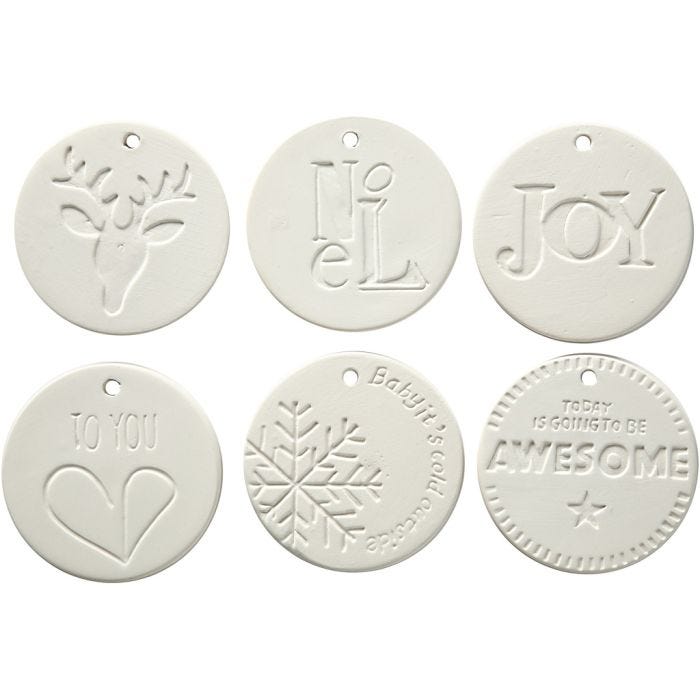 Decorazioni pendenti, misura 7x7 cm, spess. 0,6 cm, bianco, 6 pz/ 1 conf.