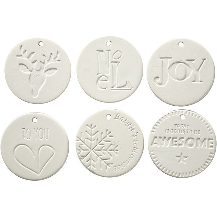 Decorazioni pendenti, misura 7x7 cm, spess. 0,6 cm, bianco, 24 pz/ 1 conf.