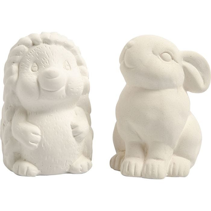 Animali salvadanaio, riccio e lepre, H: 10 cm, bianco, 2 pz/ 1 conf.