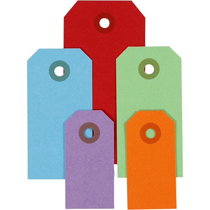 Cartellini Manila, misura 3x6+4x8+5x10 cm, 220 g, colori asst., 500 pz/ 1 conf.