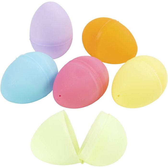 Uova, H: 6 cm, diam 4 cm, colori pastello, 12 pz/ 1 conf.