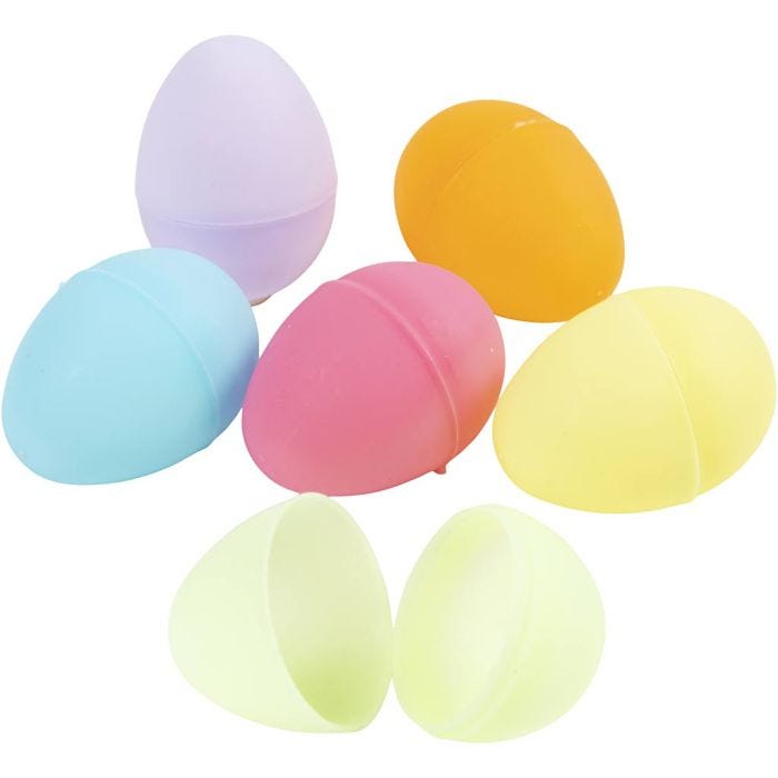 Uova, H: 4,5 cm, diam 3 cm, colori pastello, 24 pz/ 1 conf.