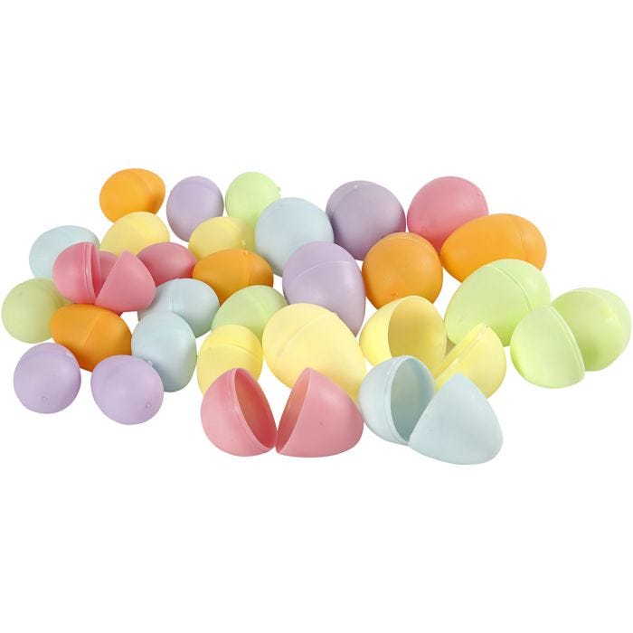 Uova, H: 4,5+6 cm, diam 3+4 cm, colori pastello, 180 pz/ 1 conf.