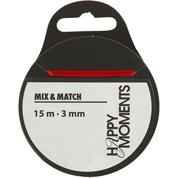 Nastro di raso, L: 3 mm, rosso, 15 m/ 1 rot.