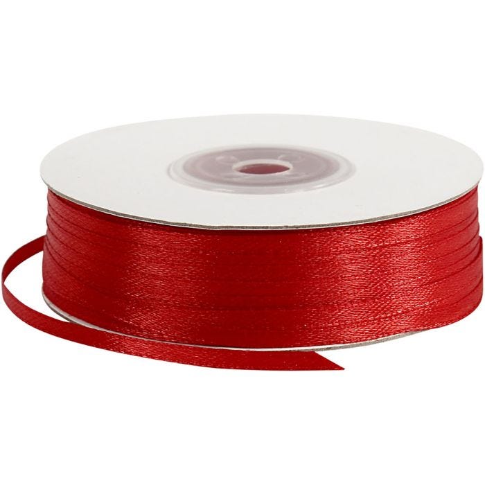 Nastro di raso, L: 3 mm, rosso, 100 m/ 1 rot.