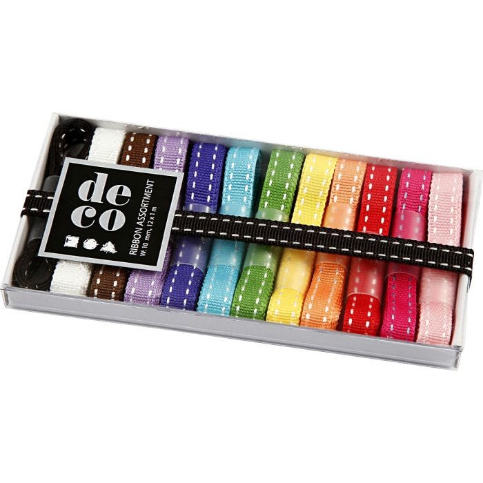 Collezione di nastri, L: 10 mm, colori asst., 12x1 m/ 1 conf.