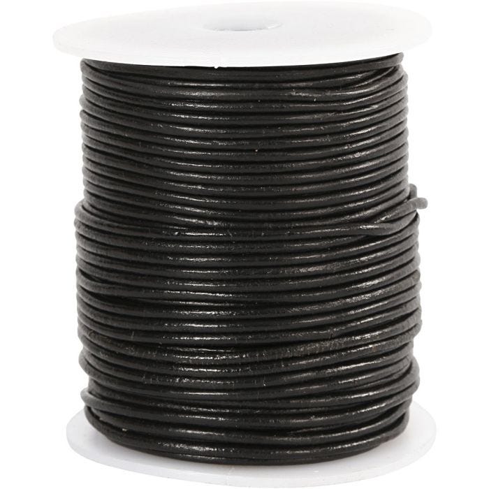 Corda di cuoio, spess. 2 mm, nero, 50 m/ 1 rot.