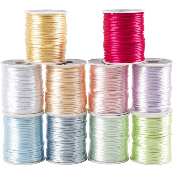 Corda di raso, spess. 2 mm, colori pastello, 10x50 m/ 1 conf.