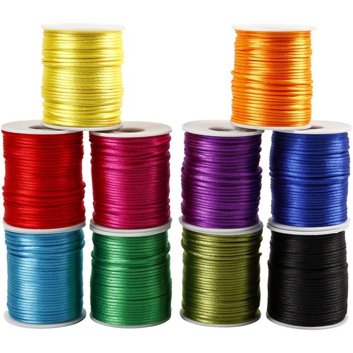 Corda di raso, spess. 2 mm, colori forti, 10x50 m/ 1 conf.