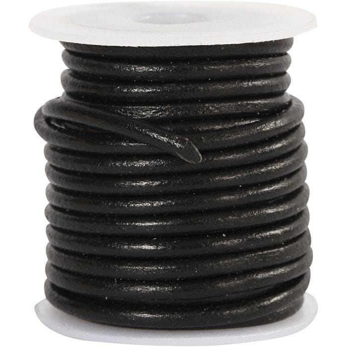 Corda di cuoio, spess. 3 mm, nero, 5 m/ 1 rot.