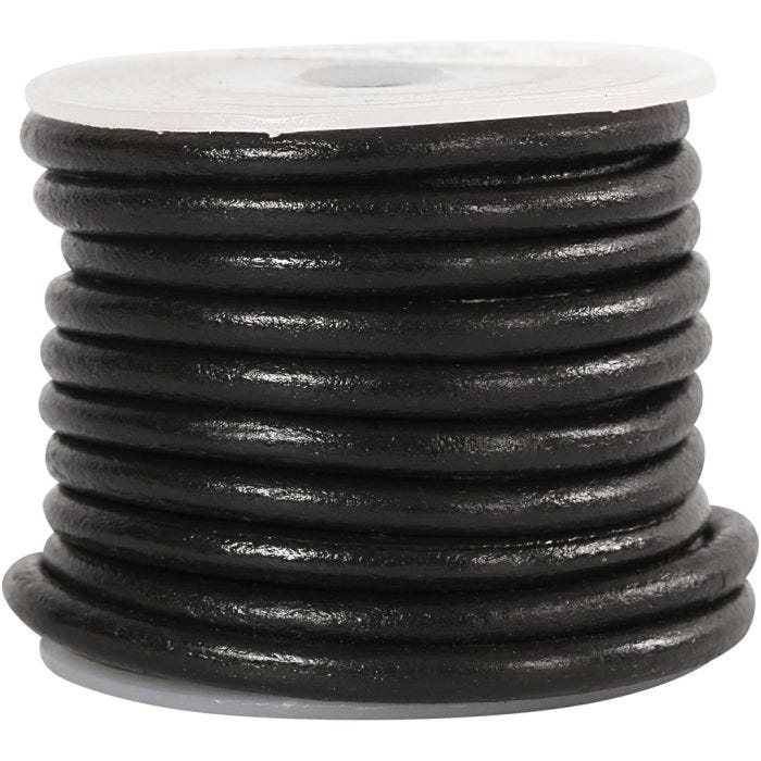 Corda di cuoio, spess. 4 mm, nero, 5 m/ 1 rot.
