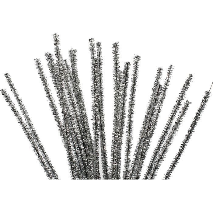 Ciniglia, L: 30 cm, spess. 6 mm, glitter, argento, 24pz/ 1 conf.