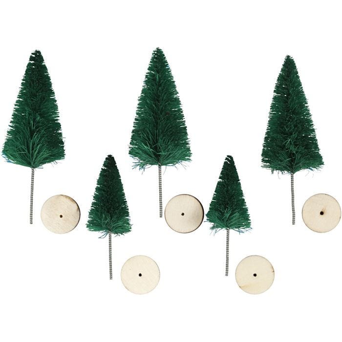 Abeti di Natale, H: 40+60 mm, verde, 5 pz/ 1 conf.