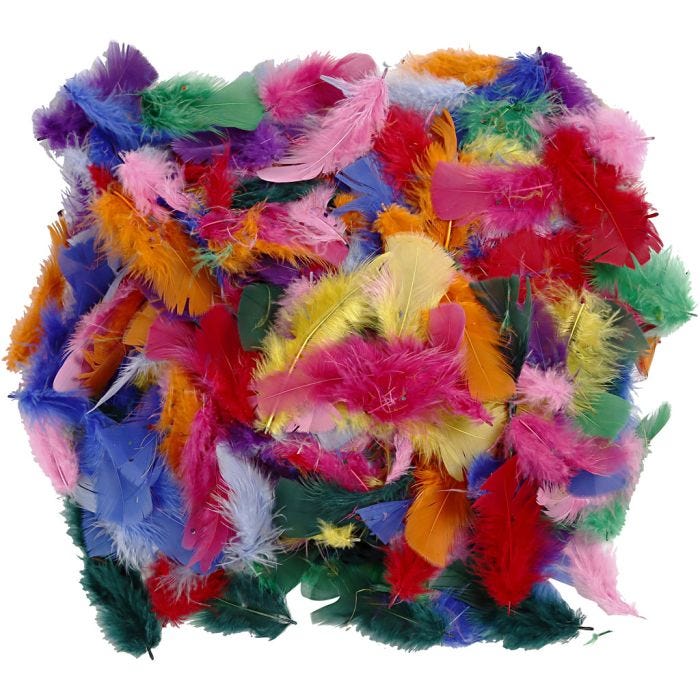 Piume, misura 7-8 cm, colori asst., 50 g/ 1 conf.