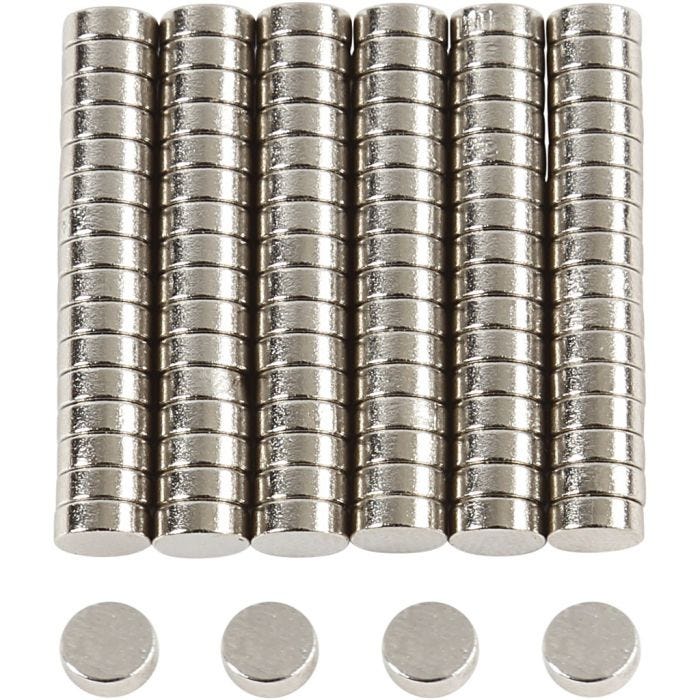 Magnete potente ”NdFeB” , diam 5 mm, spess. 2 mm, 100 pz/ 1 conf.
