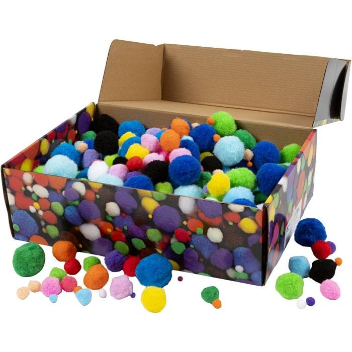 Pompon, diam 5-40 mm, colori asst., 200 g/ 1 conf.