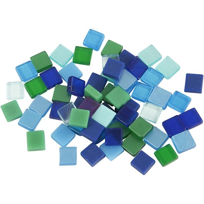 Mini mosaico, misura 5x5 mm, spess. 2 mm, armonia blu/verde, 25 g/ 1 conf.