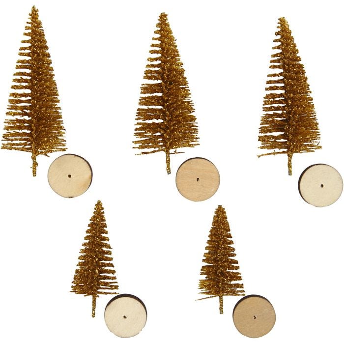Abeti di Natale, H: 40+60 mm, oro, 5 pz/ 1 conf.