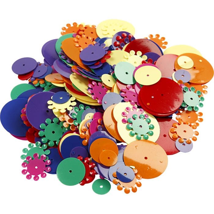 Lustrini, rotondi, misura 10-25 mm, colori asst., 250 g/ 1 conf.