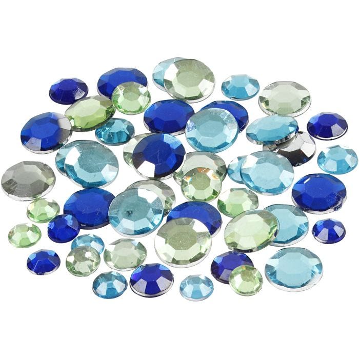 Strass, rotondo, misura 6+9+12 mm, armonia blu/verde, 360 pz/ 1 conf.