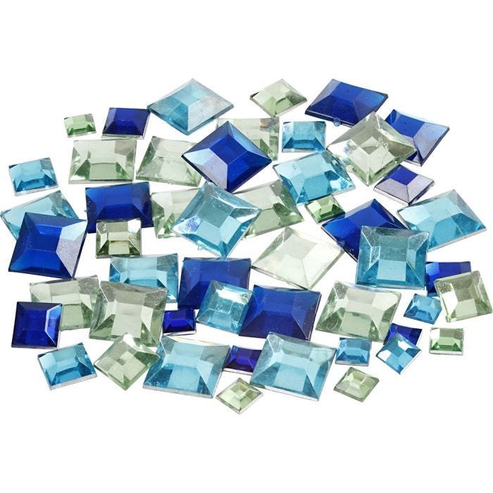 Strass, quadrato, misura 6+9+12 mm, armonia blu/verde, 360 pz/ 1 conf.