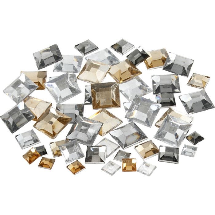 Strass, quadrato, misura 6+9+12 mm, petrolio dorato, 360 pz/ 1 conf.