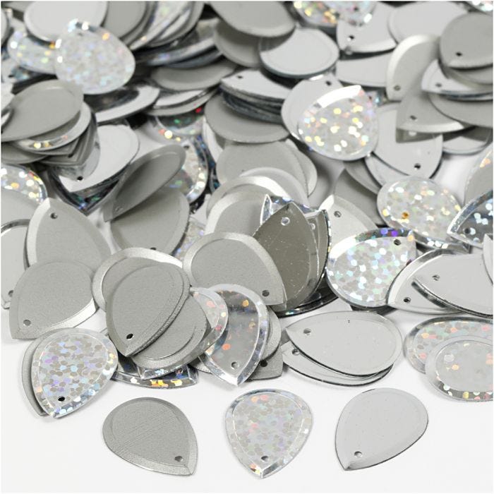 Lustrini, goccia, misura 14x19 mm, argento, 50 g/ 1 conf.