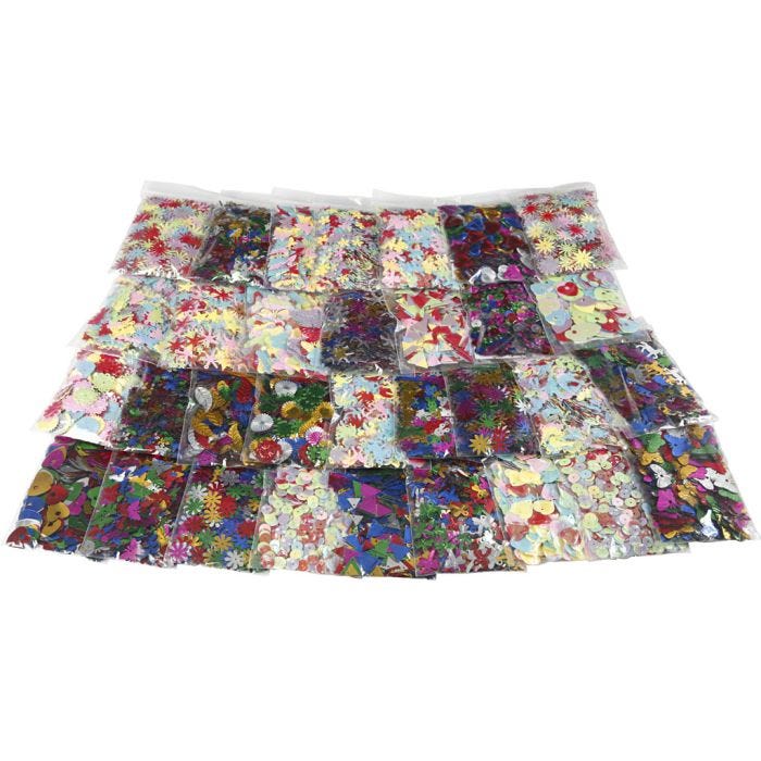 Mix paillettes, misura 7-30 mm, colori asst., 32x25 g/ 1 conf.