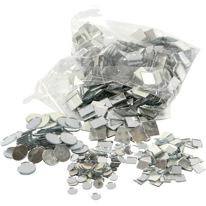 Tessere a specchio per mosaico, diam 10-18 mm, spess. 2 mm, 1900 pz/ 1 conf.