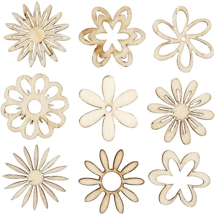Decorazioni in legno, fiori, misura 28 mm, 45 pz/ 1 conf.