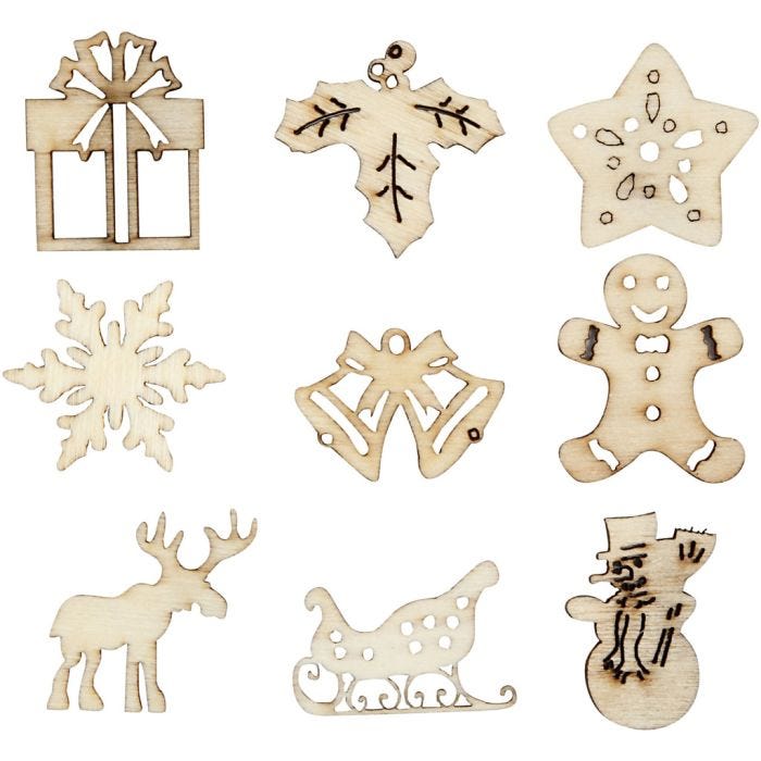 Decorazioni in legno, Natale, misura 28 mm, 45 pz/ 1 conf.