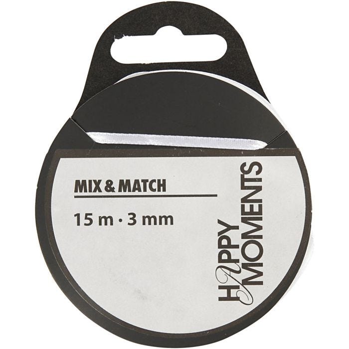 Nastro di raso, L: 3 mm, bianco, 15 m/ 1 rot.