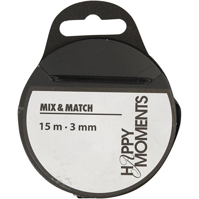 Nastro di raso, L: 3 mm, nero, 15 m/ 1 rot.