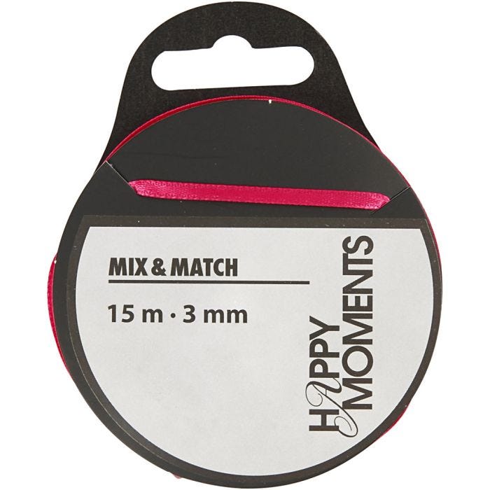 Nastro di raso, L: 3 mm, rosa, 15 m/ 1 rot.