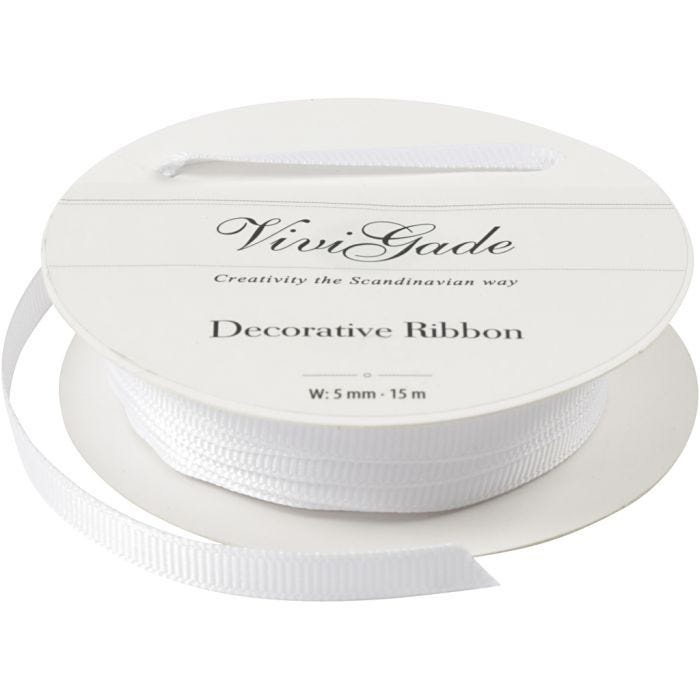 Nastro decorativo, L: 6 mm, bianco, 15 m/ 1 rot.