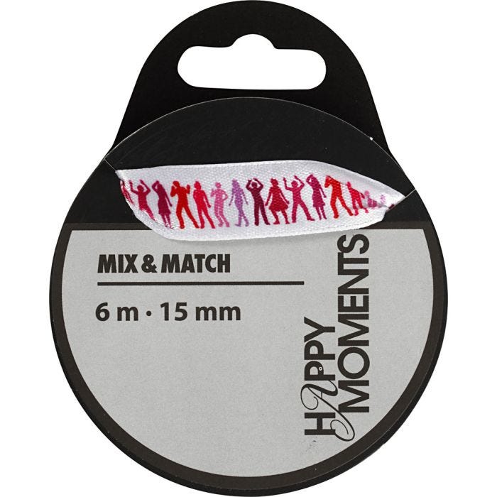 Nastro satinato con stampa, L: 15 mm, rosso chiaro, 6 m/ 1 rot.