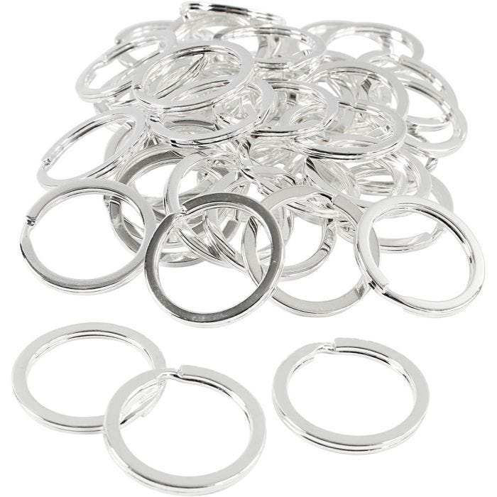 Anelli portachiavi, diam 28 mm, placcato argento, 50 pz/ 1 conf.
