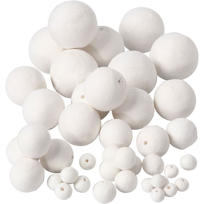 Pallina, diam 12+15+20+30+40+50 mm, bianco, 42 pz/ 1 conf.