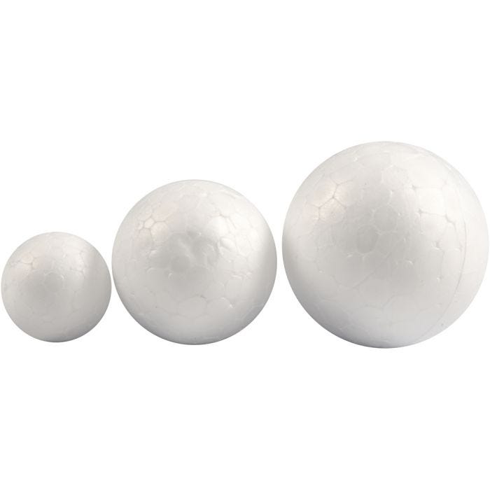 Sfere di polistirolo, diam 20+30+40 mm, bianco, 12 pz/ 1 conf.