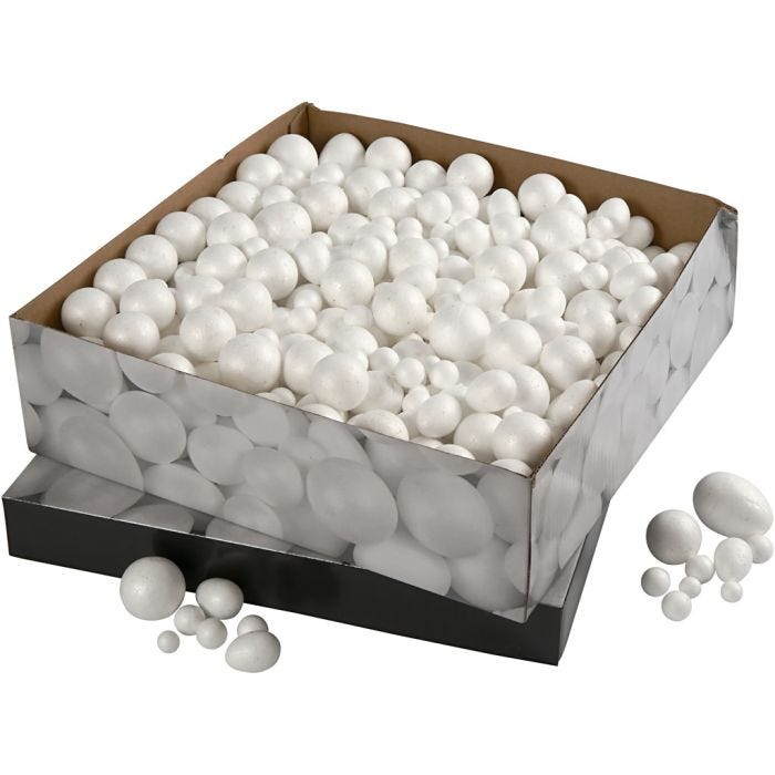Sfere e Uova di Polistirolo, misura 1,5-6,1 cm, bianco, 550 pz/ 1 conf.